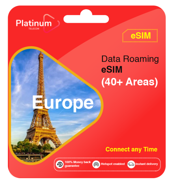 Europe data roaming eSIM (30+ areas)