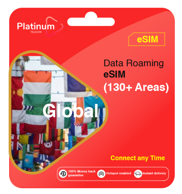 Global roaming eSIM (130+ areas)