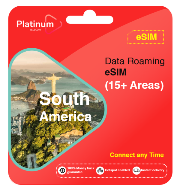 South America Roaming Data eSIM (15+ areas)